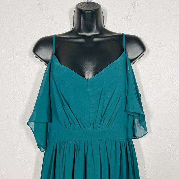 Lulus Formal Jewel Green Maxi Dress V Neck Gown Strappy Party Prom Event - L - Picture 6 of 11